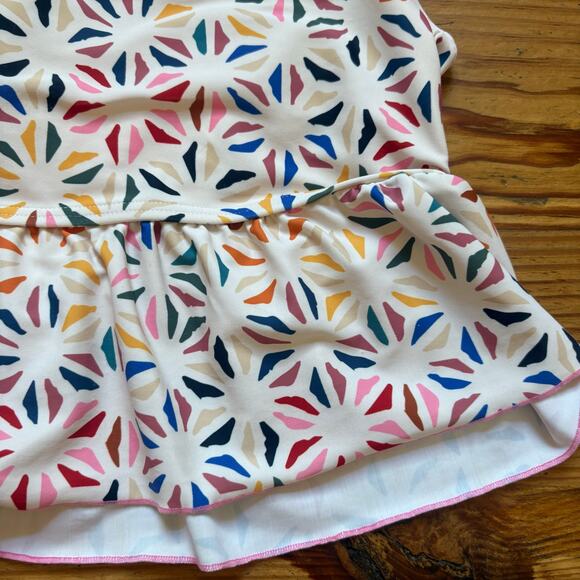Pink Chicken white colorful geometric strap peplum swim top SIZE 10 - Picture 4 of 5